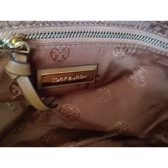 TORY BURCH THEA Tobacco Brown WOVEN Leather Center Zip Handbag READ - Picture 13 of 16
